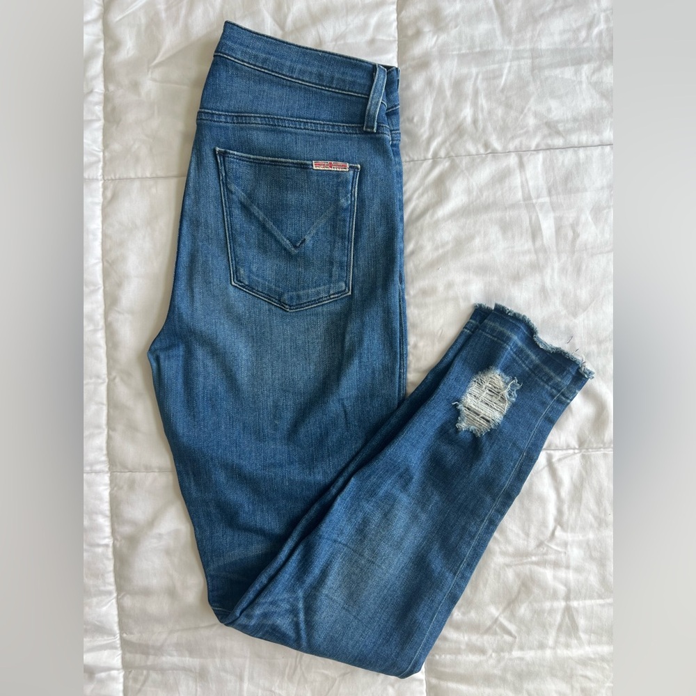 Hudson Barbara High Rise Waist Ankle Raw Hem Distressed Jeans Denim Size 27
